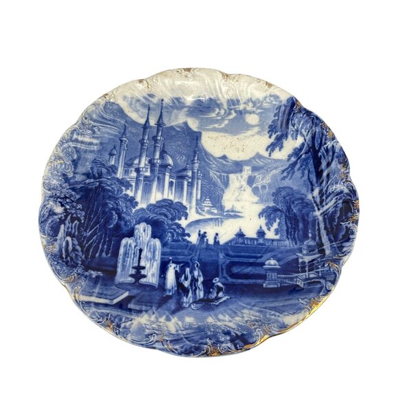 Flow Blue Antique Moorish Castle 10'' Decorative Plate With Scenic Landscape & G - Picture 2 of 8
